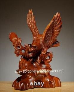 China Padauk Wood Hand Carved auspicious Feng Shui Animal Hawk Eagle Bird Statue