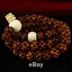 China Tibet Old temple outflow old Hand carved Eagle bone 108 Prayer beads