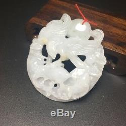 China antique Natural hand carved feicui old jade Jadeite eagle fish Pendant