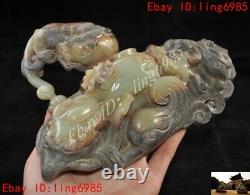 China dynasty Hetian jade hand carved eagle brave troops beast Sacrifice statue