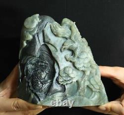 China natural hetian jade hand-carved statue flower eagle fish lanscape 5.9 inch