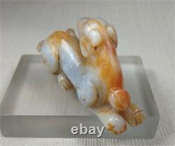 China's Old Rare Jadeite Jade Hand Carved Pendant Eagle Mouth Beast