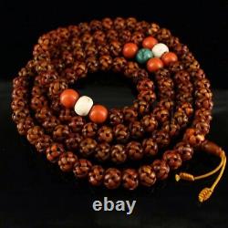 Chinese Antique Tibetan Buddhism hand-carved eagle bone beads Bracelet necklace