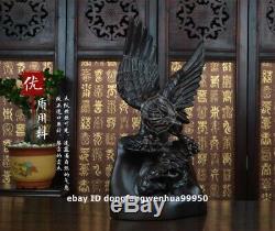 Chinese Black Wood Hand Carved Feng Shui Animal falcon Hawk Eagle Bird Statue