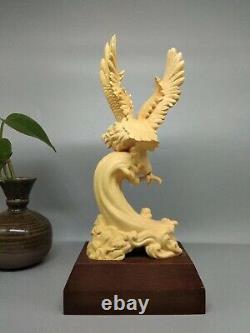 Chinese Boxwood Huang-yang wood carving eagle statue+Red sandalwood base