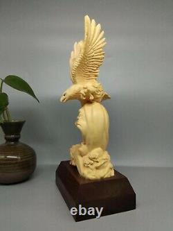 Chinese Boxwood Huang-yang wood carving eagle statue+Red sandalwood base