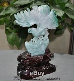 Chinese Fengshui 100% Natural Emerald Jade Jadeite Carved Hawk Eagle Bird Statue