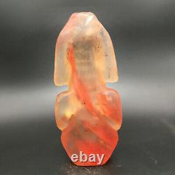 Chinese Hong Shan Culture Old Red Crystal Carved Sun god&eagle Statue N268