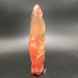 Chinese Hong Shan Culture Old Red Crystal Carved Sun god&eagle Statue N268