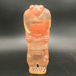 Chinese Hong Shan Culture Old Red Crystal Carved Sun god&eagle Statue N269