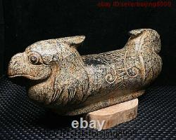 Chinese Hongshan Culture Old Jade Stone Carving Double Eagle Head Pillow Statue