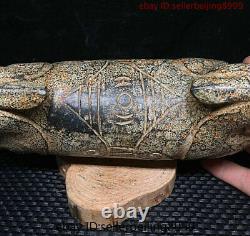 Chinese Hongshan Culture Old Jade Stone Carving Double Eagle Head Pillow Statue