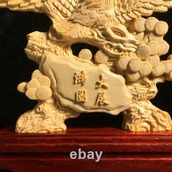 Chinese Natural Boxwood Hand Carved Exquisite Eagle Statue 19780