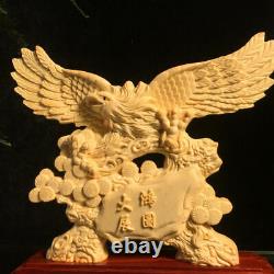 Chinese Natural Boxwood Hand Carved Exquisite Eagle Statue 19780