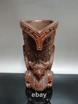 Chinese Natural Boxwood Hand Carved eagle Exquisite Brush Pots
