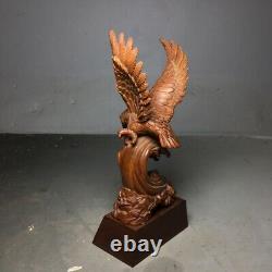 Chinese Natural Boxwood Hand carved Exquisite Eagle Statue 10978