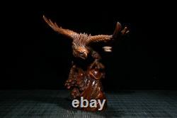 Chinese Natural Boxwood Hand carved Exquisite Eagle Statue 12581