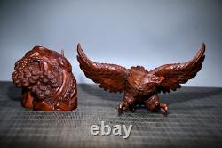Chinese Natural Boxwood Hand-carved Exquisite Eagle Statue 9882
