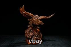 Chinese Natural Boxwood Hand carved Exquisite Eagle Statues 22710