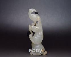 Chinese Natural HeTian Jade Hand carved Exquisite Eagle bear Statue 3978