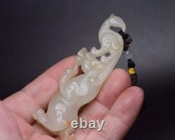 Chinese Natural HeTian Jade Hand carved Exquisite Eagle bear Statue 3978