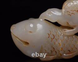 Chinese Natural Hetian Jade Hand-Carved Eagle catches fish Statues 103494