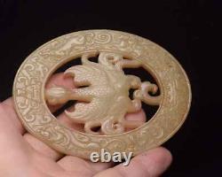 Chinese Natural Hetian Jade Hand-carved Exquisite Eagle Pendant ae1622