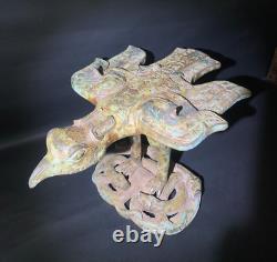 Chinese antique Han Dynasty bronze eagle snake statue