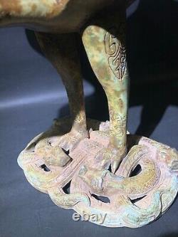 Chinese antique Han Dynasty bronze eagle snake statue