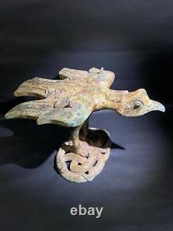 Chinese antique Han Dynasty bronze eagle snake statue