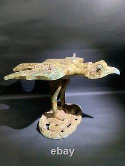 Chinese antique Han Dynasty bronze eagle snake statue