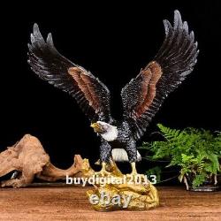Chinese art deco pure Bronze Handpainted hawk eagle falcon shikra bird sculpture