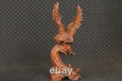 Chinese boxwood 100% hand carving eagle statue figure collection Art