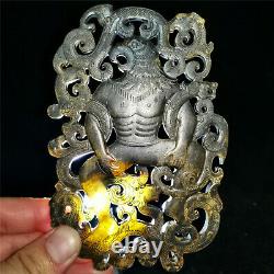 Chinese hetian jade Jadeite fine hand-carved pendant necklace eagles statue bi