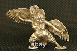 Chinese old Tibet silvercast eagle deity statue figure noble table decoration