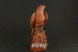Chinese old boxwood hand carved eagle statue figure collectable