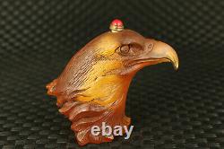 Chinese old glass hand carving eagle statue snuff bottle noble gift