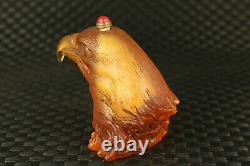 Chinese old glass hand carving eagle statue snuff bottle noble gift