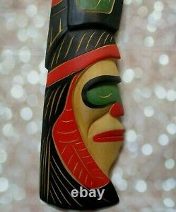 Coast Salish Peter Charlie 17.5 Eagle & Chief Squamish Carving Hand Painted Art