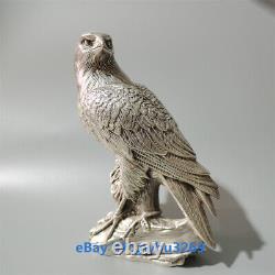 Collect Decorate Chinese Old Tibet Silver Hand carved lucky Eagle Statue 23342