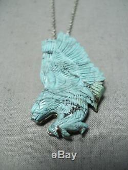 Completely Hand Carved Eagle Vintage Navajo Turquoise Sterling Silver Necklace