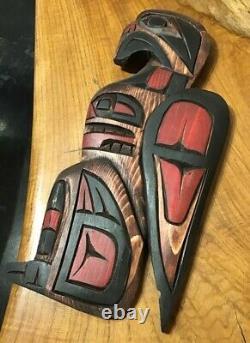 Connie EDWARDS 13.25 EAGLE Coast Salish Haida CARVING Hand Painted Native Red L
