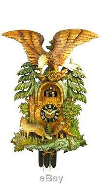 Cuckoo Clock Fox, Eagle with handcarved wooden weights 5.0195.01. P NEW