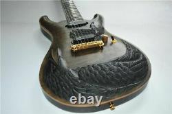 Custom-made hand-carved 6 Strings eagle crow transparent black electric guitar