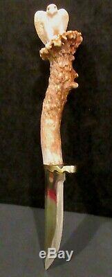 Custom one of a kind Hand Carved EAGLE Antler Knife by Buck Miller #950 RARE EX+