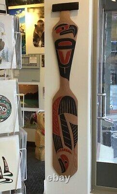 DAVID LOUIS Original EAGLE & SALMON PADDLE Hand Carved Cedar Painted Native ArtR