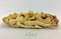 DRAGON NUDE LADY 3 EAGLES HAND CARVED From MOOSE HORN ANTLER With A Lot Details