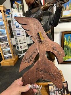 Delbert PETER 17 Coast Salish Eagle Salmon CARVING Hand Painted Cedar Wood Art