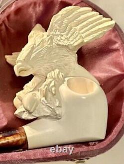 Deluxe Turkish Vintage Large Hand Carved Meerschaum Eagle Pipe Never Used