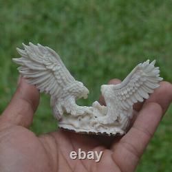 Double Eagles Carving 60mm Height T480 in Antler Hand Carved